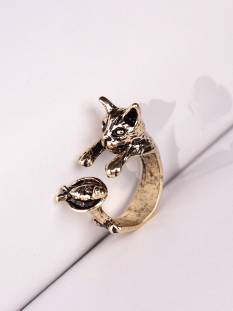Vintage Animals-shape Women Ring Cute Cat Eat Fish Šperky