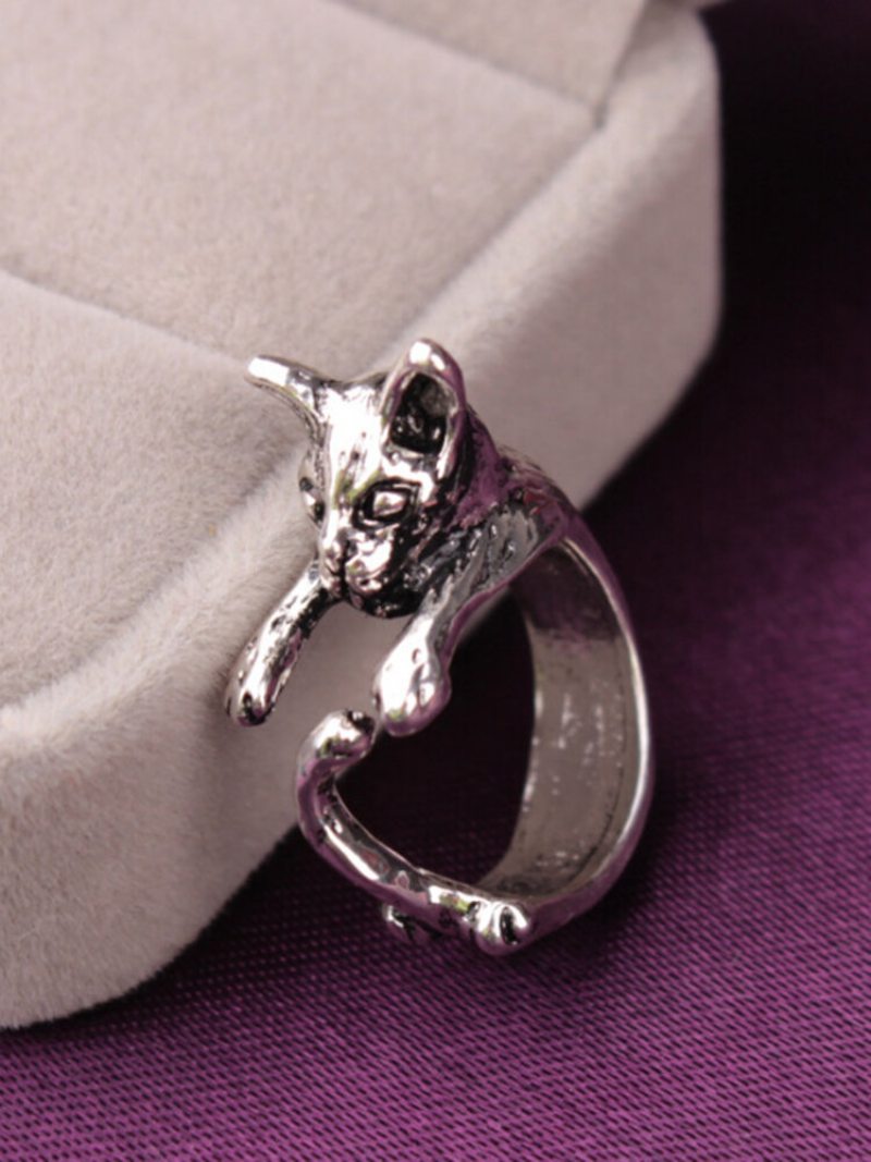 Vintage Animals-shape Women Ring Cute Cat Eat Fish Šperky