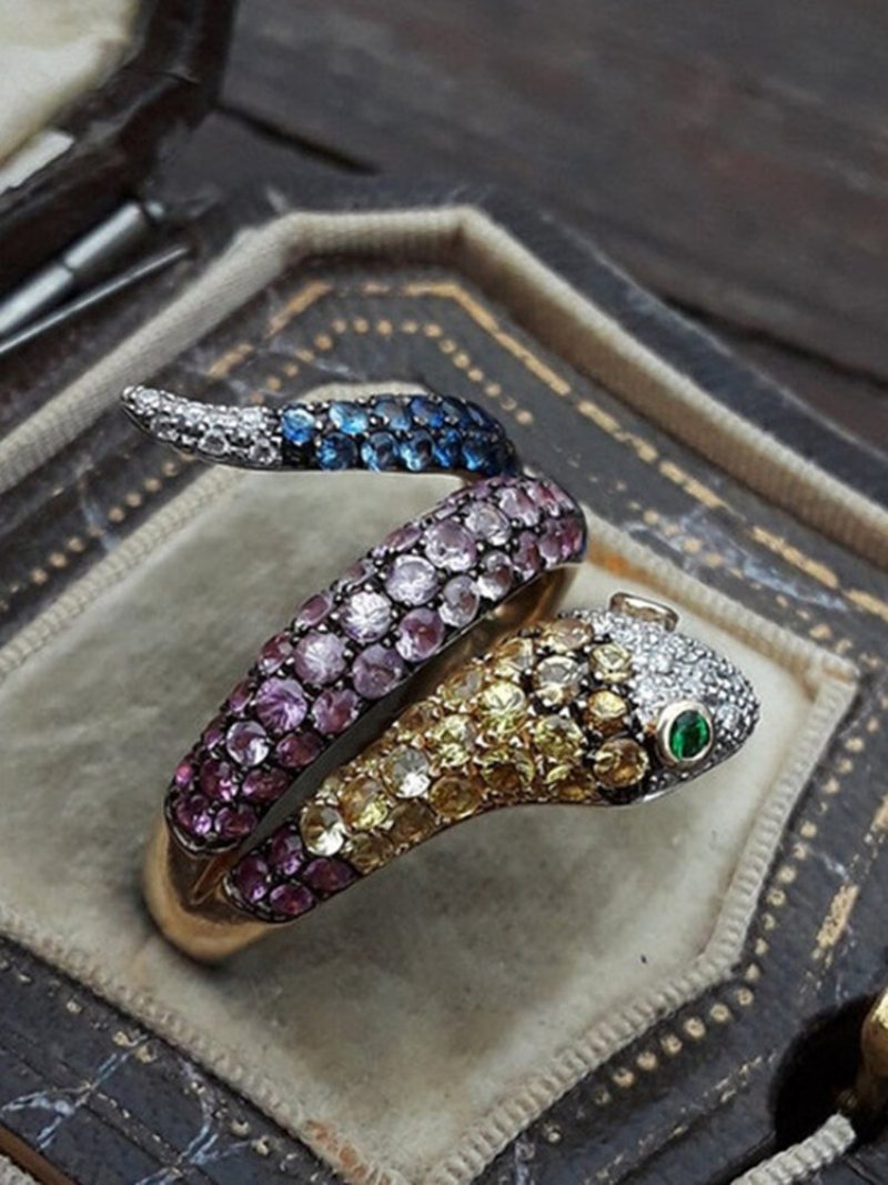 Vintage Farebný Vykladaný Diamantový Pánsky Prsteň Hadí Dámsky Darčekový Šperk