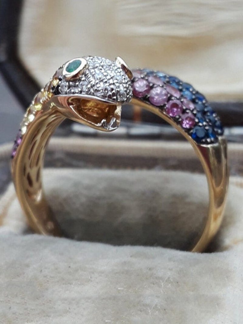 Vintage Farebný Vykladaný Diamantový Pánsky Prsteň Hadí Dámsky Darčekový Šperk