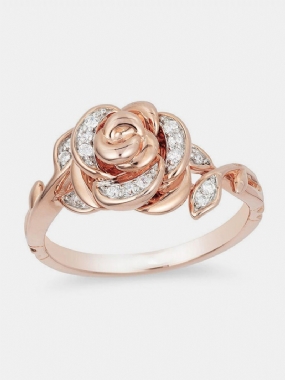Vintage Kovový Prsteň Rose Diamond Geometrický Stereoskopický Kvetinový Elegantné Šperky