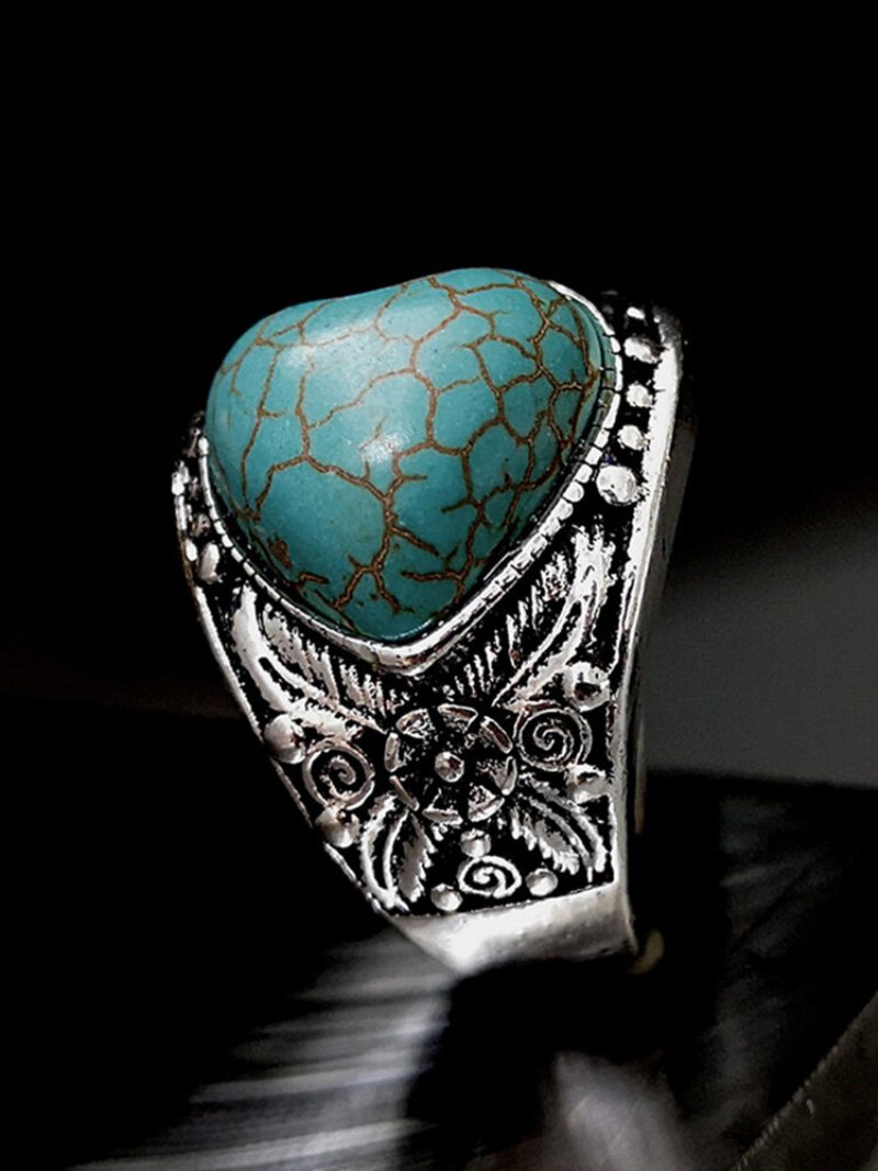 Vintage Kvetinový Prsteň V Tvare Srdca Turquoise Mount Women Jewlery Darček