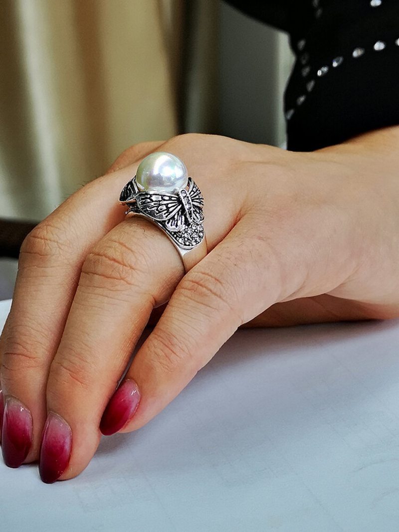 Vintage Motýľový Prsteň Perla Diamantmi Vykladaný Dámsky Šperk