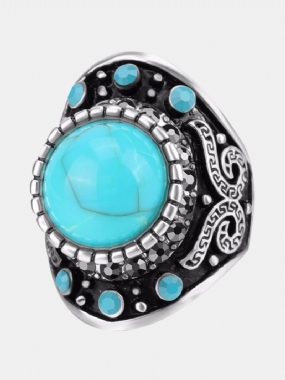 Vintage Prsteň Na Prst Modrý Tyrkysový Krištáľ Geometrické Starožitné Strieborné Prstene Etnické Šperky Pre Mužov