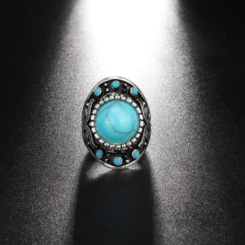 Vintage Prsteň Na Prst Modrý Tyrkysový Krištáľ Geometrické Starožitné Strieborné Prstene Etnické Šperky Pre Mužov