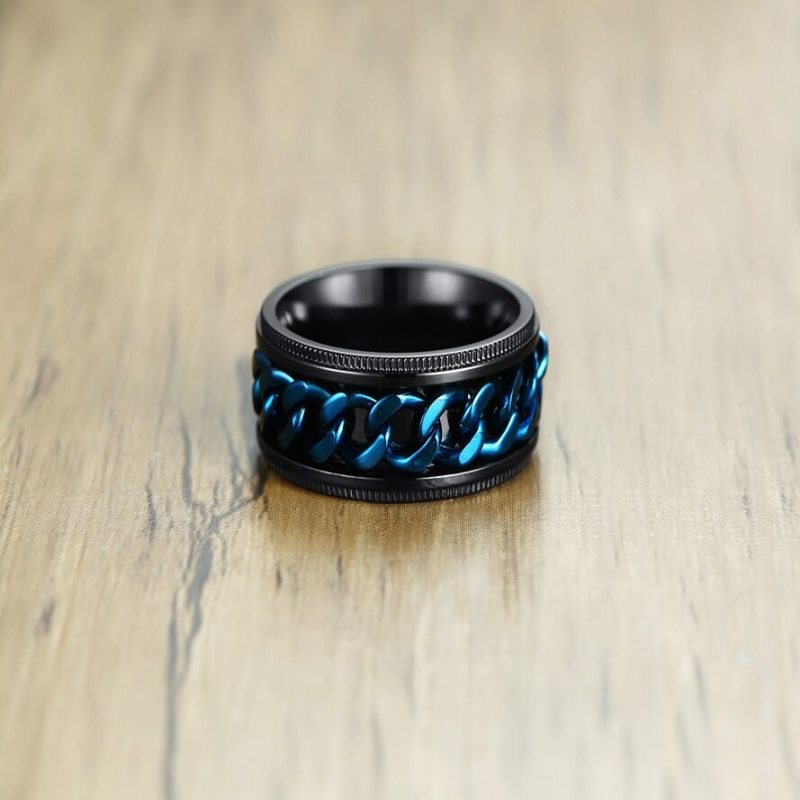Vintage Prstene Na Prsty Modrá Retiazka Z Nehrdzavejúcej Ocele Ip Čierne Pokovovanie Módne Šperky Pre Mužov