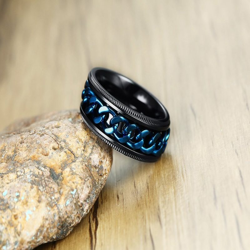 Vintage Prstene Na Prsty Modrá Retiazka Z Nehrdzavejúcej Ocele Ip Čierne Pokovovanie Módne Šperky Pre Mužov