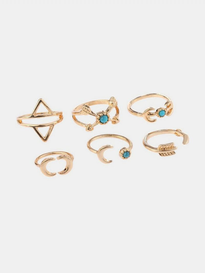 Vintage Sada Prsteňov Sun Moon Triangle Geometric Bule Tyrkysové Etnické Šperky Pre Ženy