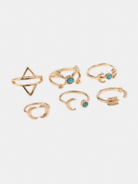 Vintage Sada Prsteňov Sun Moon Triangle Geometric Bule Tyrkysové Etnické Šperky Pre Ženy