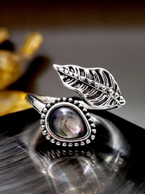 Vintage Shell Moonstone Ring Dámsky Prsteň Creative Leaves Open