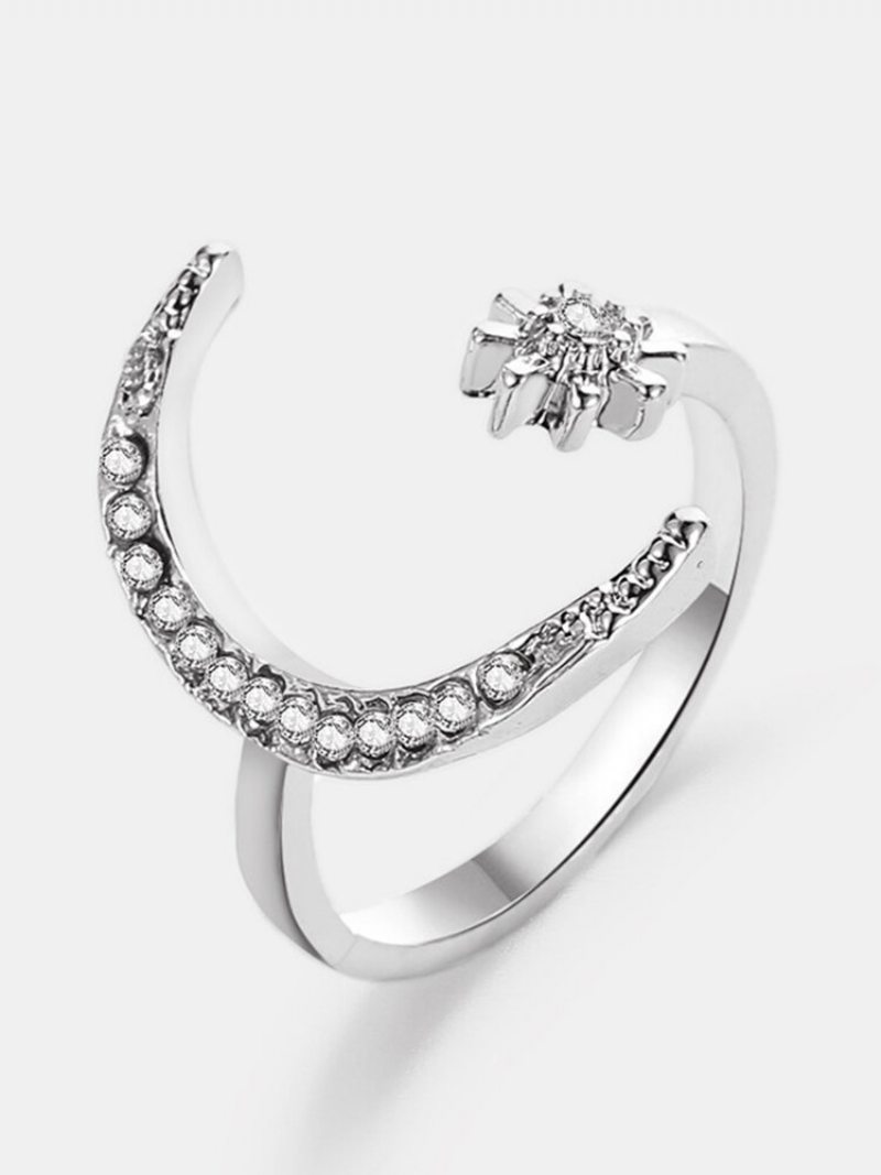 Vintage Star Moon Dámsky Prsteň Nastaviteľný Otvorený Diamantový S Vykladanými Diamantmi Darčekový Šperk