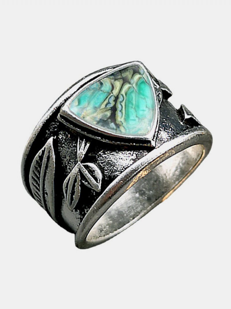 Vintage Tyrkysový Dámsky Prsteň Trojuholník Farebný Olejomaľba Leaf Ring Darček Na Šperky