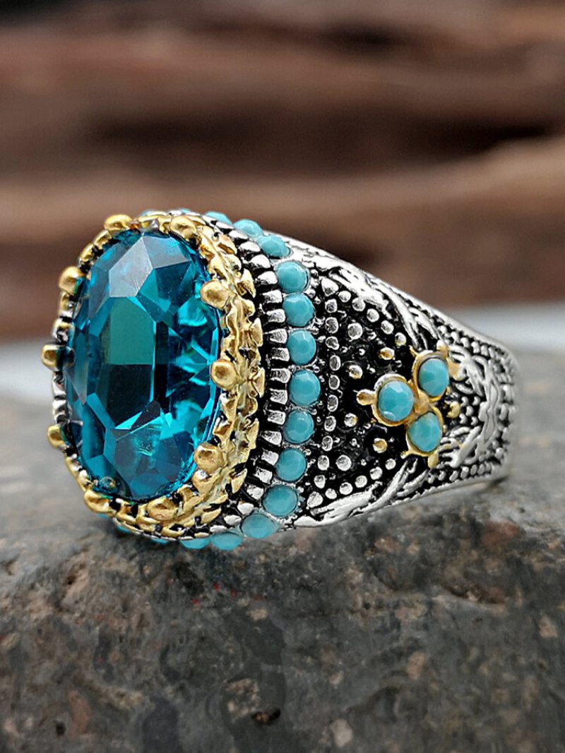 Vintage Vykladaný Diamantový Pánsky Prsteň Dvojfarebný Tyrkysový Dámsky Darčekové Šperky