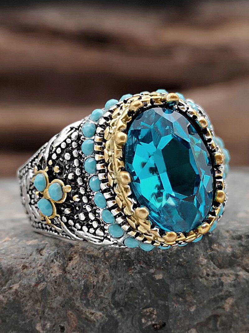 Vintage Vykladaný Diamantový Pánsky Prsteň Dvojfarebný Tyrkysový Dámsky Darčekové Šperky