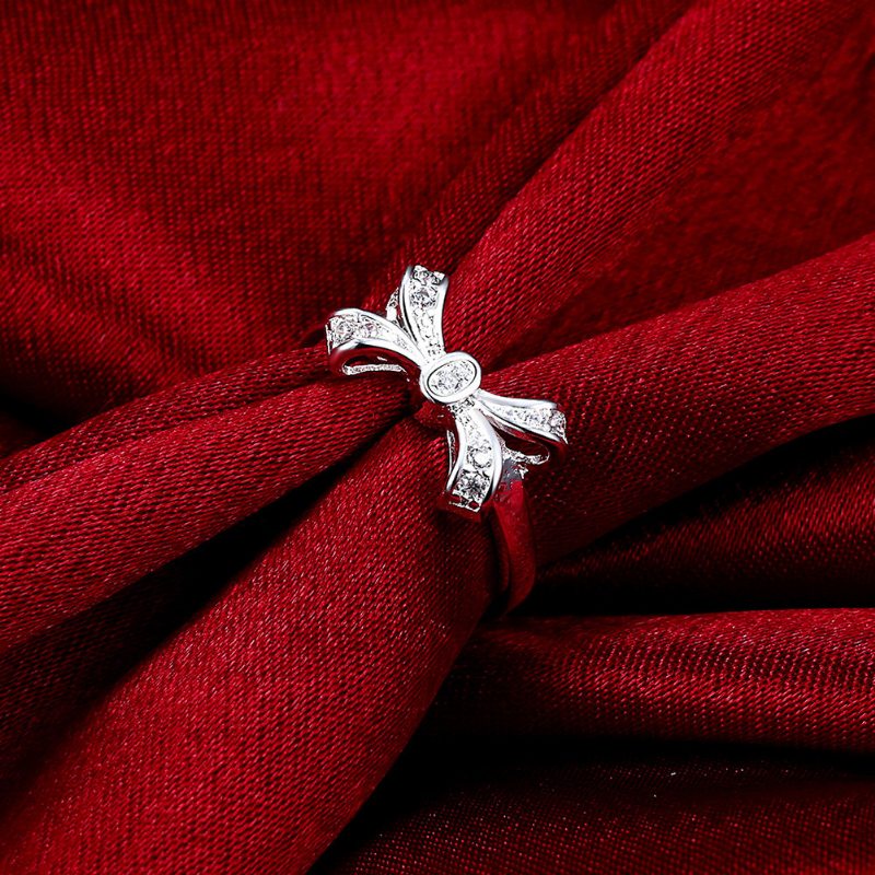 Yueyin Sweet Ring Bow Knot Zirkónový Prsteň Pre Ženy Darček