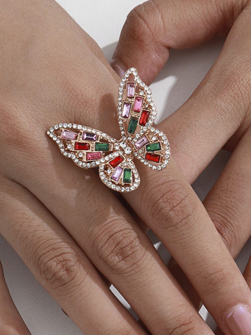 Zliatinový Diamantový 3d Prsteň V Tvare Motýľa Pre Ženy