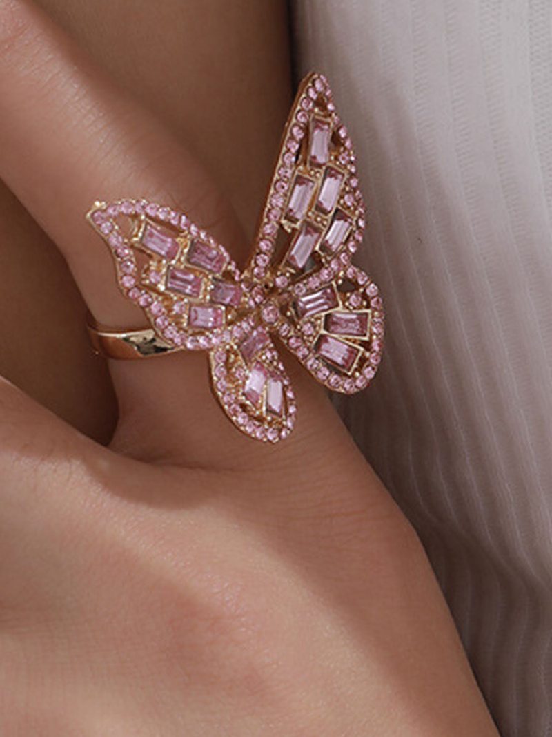 Zliatinový Diamantový 3d Prsteň V Tvare Motýľa Pre Ženy