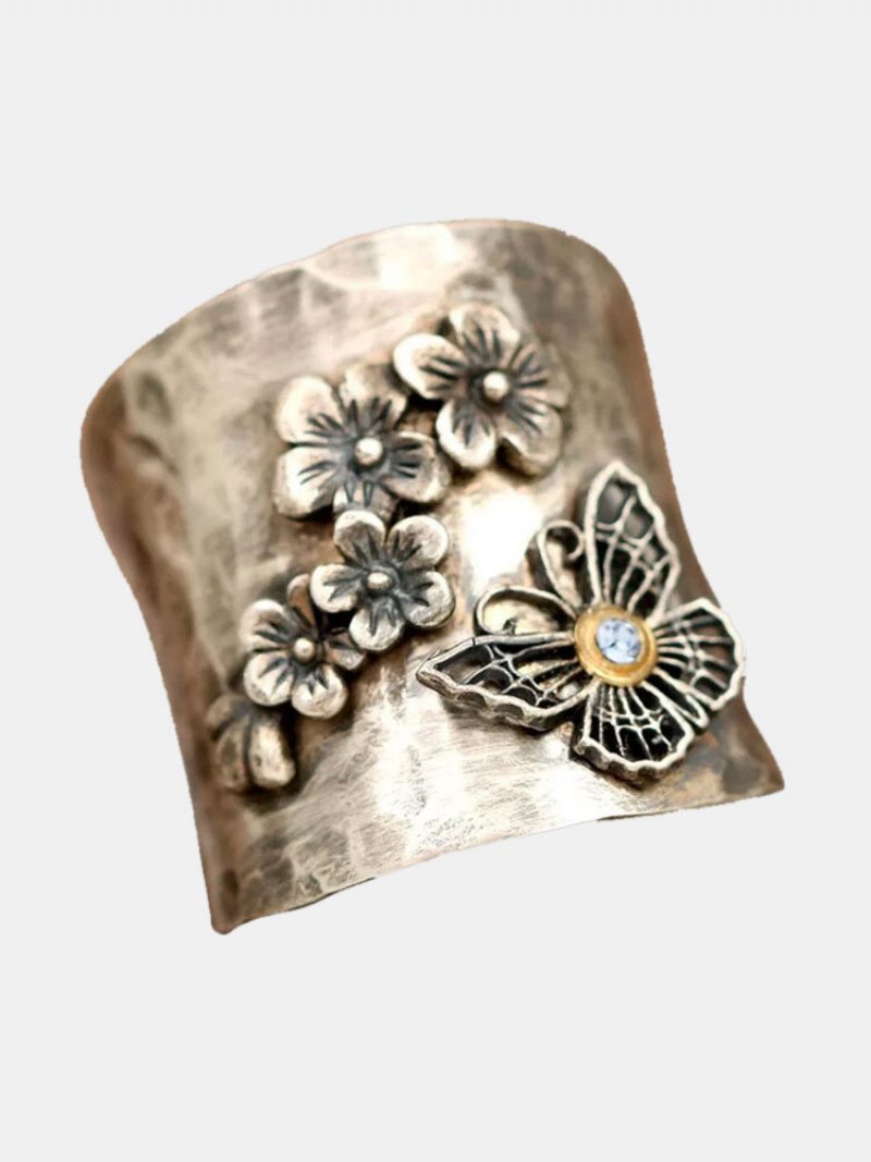 Zliatinový Vintage Štýlový Diamantový Prsteň S Motýľovým Kvetom