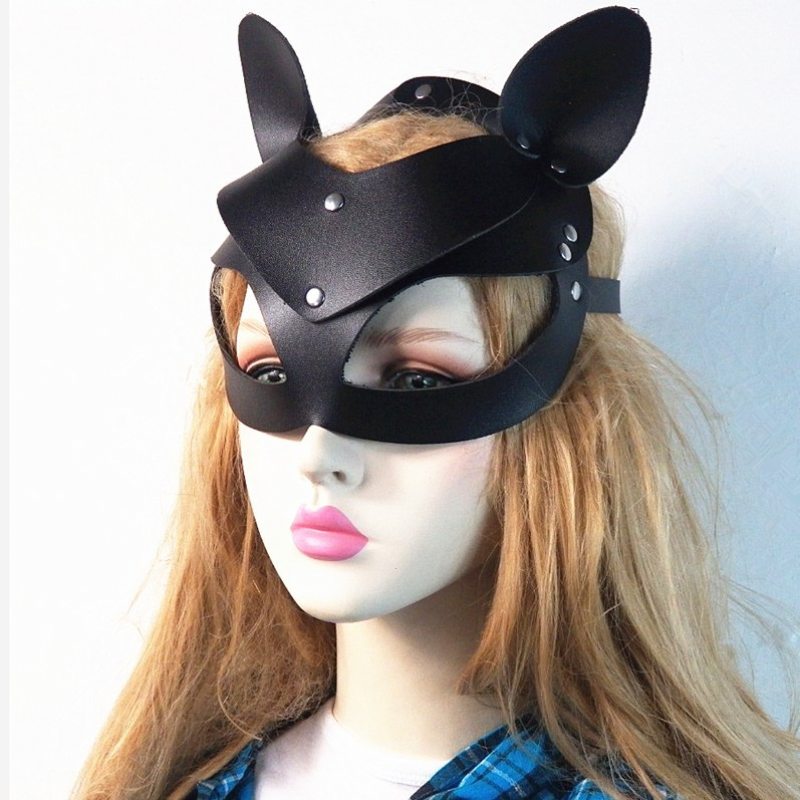 Black Leather Catwoman Cosplay Mask Bdsm Fetish Sexy Erotická Králičia Maska S Dlhými Ušami Ženy Halloween Masquerade Party