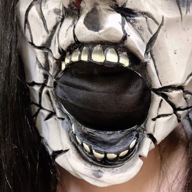 Halloween Ghost Maska Na Tvár Horor Diabol Strašidelný Funny Masquerade Show Performance Latex Black Hair Crack