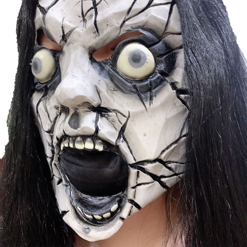 Halloween Ghost Maska Na Tvár Horor Diabol Strašidelný Funny Masquerade Show Performance Latex Black Hair Crack