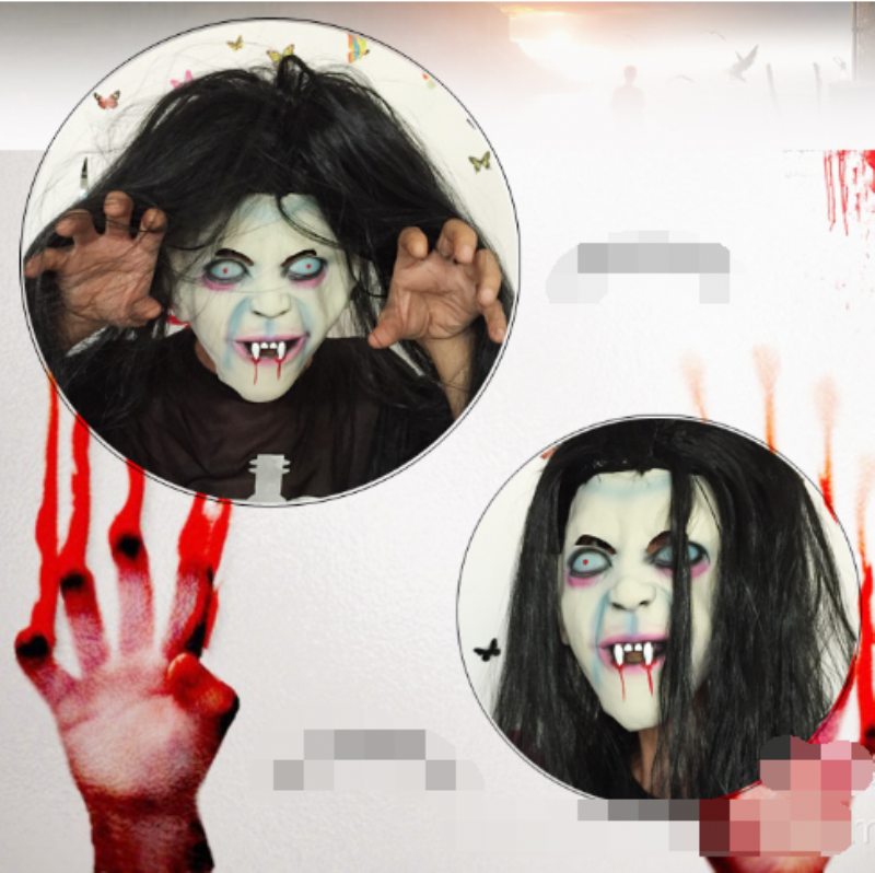 Halloween Hororová Čarodejnícka Maska Dlhé Vlasy Ghost Masquerade Show Strašidelné Rekvizity