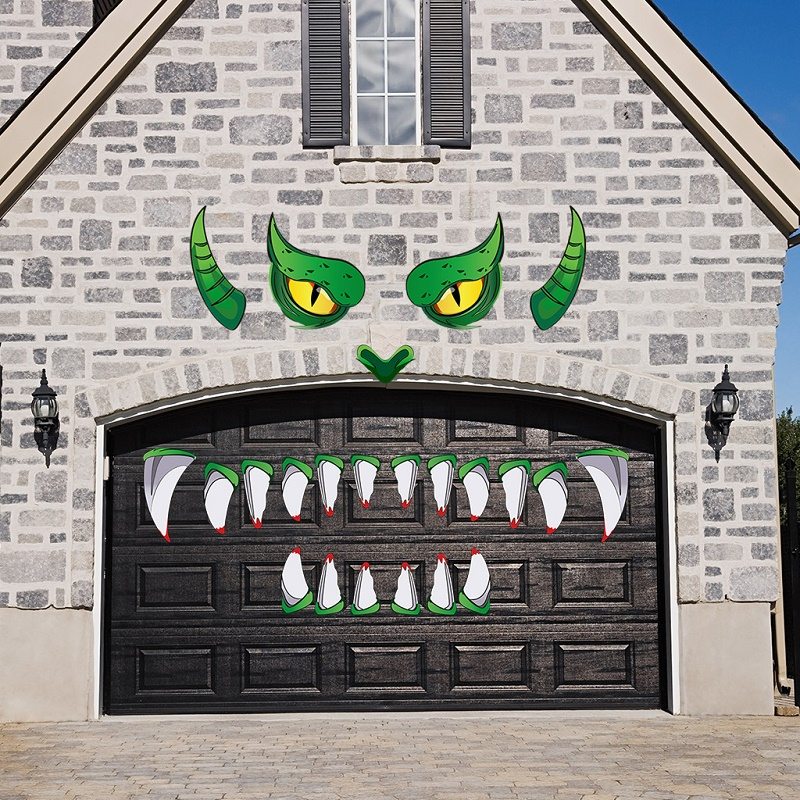 Halloween Monster Nálepky Na Dvere Dekorácie Vonkajšie Garážové Oblúkové Okná Strašidelné Párty S Očami Zubami A Obojstrannými Nálepkami