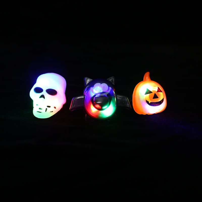 Halloween Plastový Prsteň Led Svietiaci Pumpkin Lucern Netopier Na Lebku Náročný Malý Darček