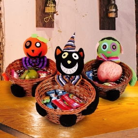 Halloweenska Dekorácia 2023 Rozloženie Barového Stola Ručne Tkaný Košík S Ovocím Na Cukrovinky Z Tekvice Bambusový