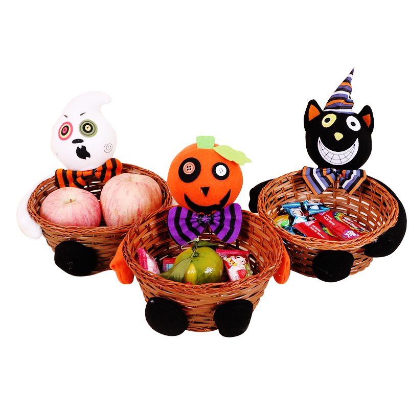 Halloweenska Dekorácia 2023 Rozloženie Barového Stola Ručne Tkaný Košík S Ovocím Na Cukrovinky Z Tekvice Bambusový