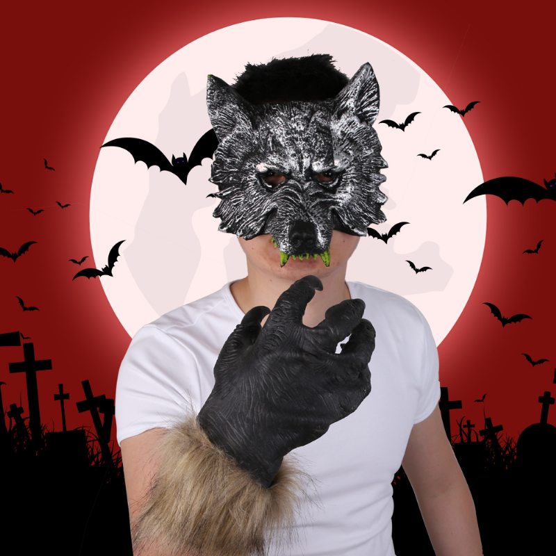 Halloweenska Maska Vlkolaka Konfigurácia Kombinácie Rukavíc Vlka Hororová Diabolskej Masky