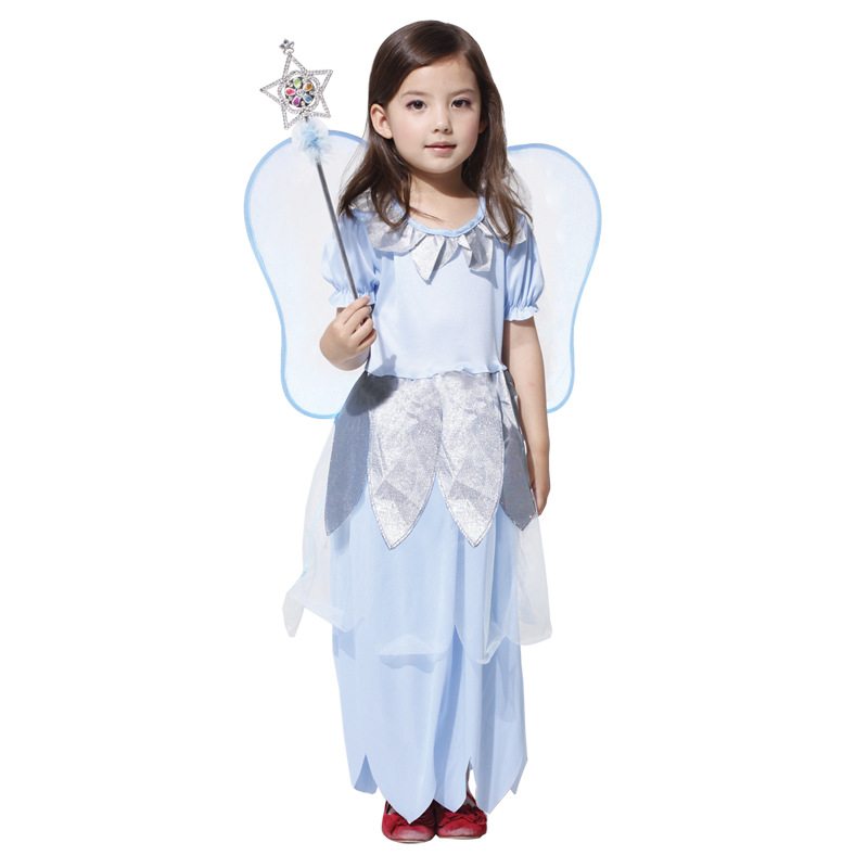 Halloweensky Detský Kostým Maškarný Dievča Modrá Strieborná Víla Cosplay Oblečenie Veľkoobchod G-0025
