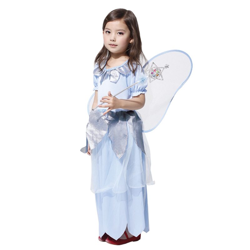 Halloweensky Detský Kostým Maškarný Dievča Modrá Strieborná Víla Cosplay Oblečenie Veľkoobchod G-0025