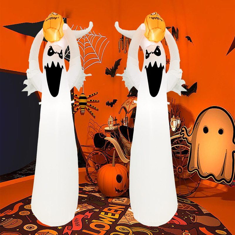 Halloweensky Kostým Žiariaca Tekvica Duch So Svetlou Biela Nafukovacia Záhradná Dekorácia So Stromom Duchov