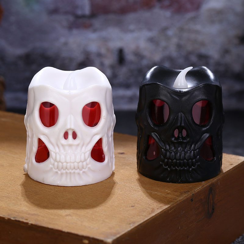 Kreatívny Halloweensky Darček Led Skull Electronic Candle Light Valcová Dekorácia Svetlo Sviečky