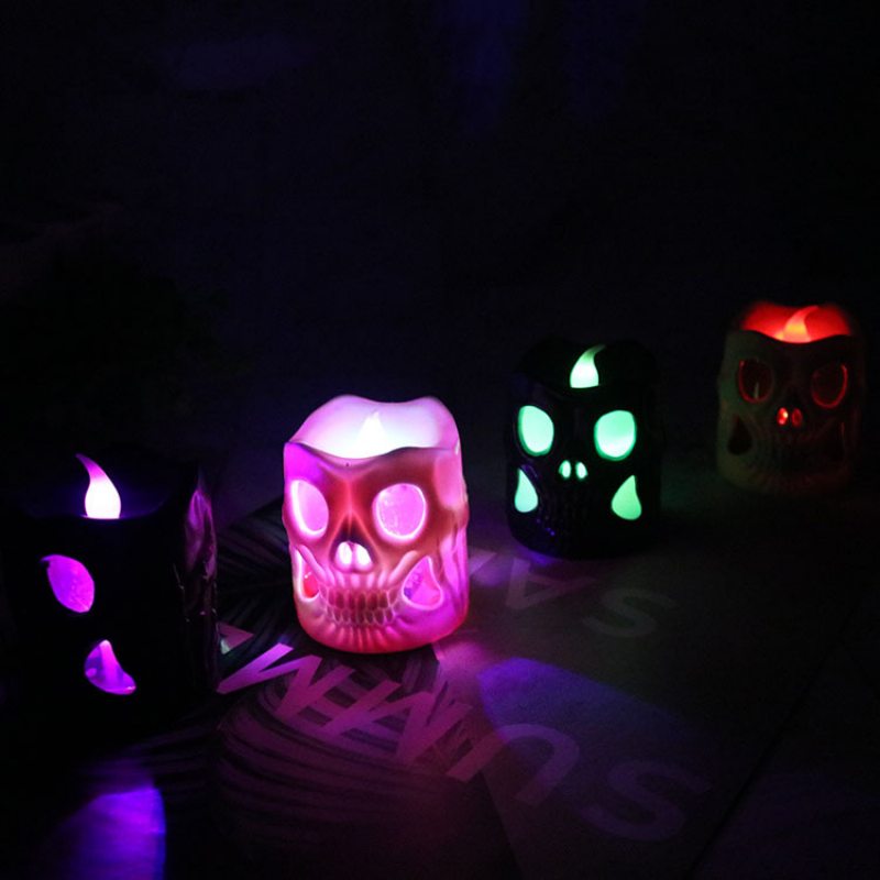 Kreatívny Halloweensky Darček Led Skull Electronic Candle Light Valcová Dekorácia Svetlo Sviečky