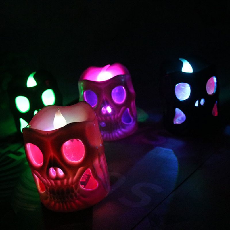 Kreatívny Halloweensky Darček Led Skull Electronic Candle Light Valcová Dekorácia Svetlo Sviečky