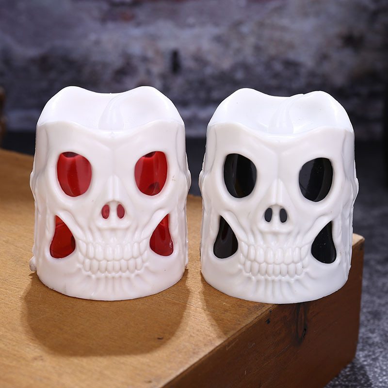 Kreatívny Halloweensky Darček Led Skull Electronic Candle Light Valcová Dekorácia Svetlo Sviečky