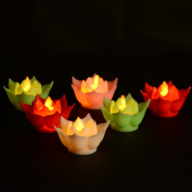 Led Elektronická Sviečka Lotus Lamp Swing Movement Kreatívna Lampa Želania Budhistická Plastová Simulačná