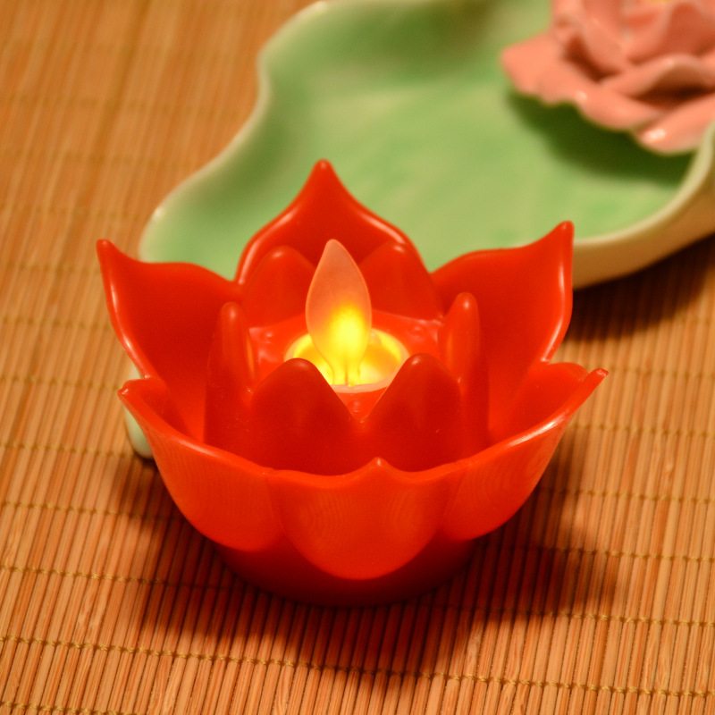 Led Elektronická Sviečka Lotus Lamp Swing Movement Kreatívna Lampa Želania Budhistická Plastová Simulačná