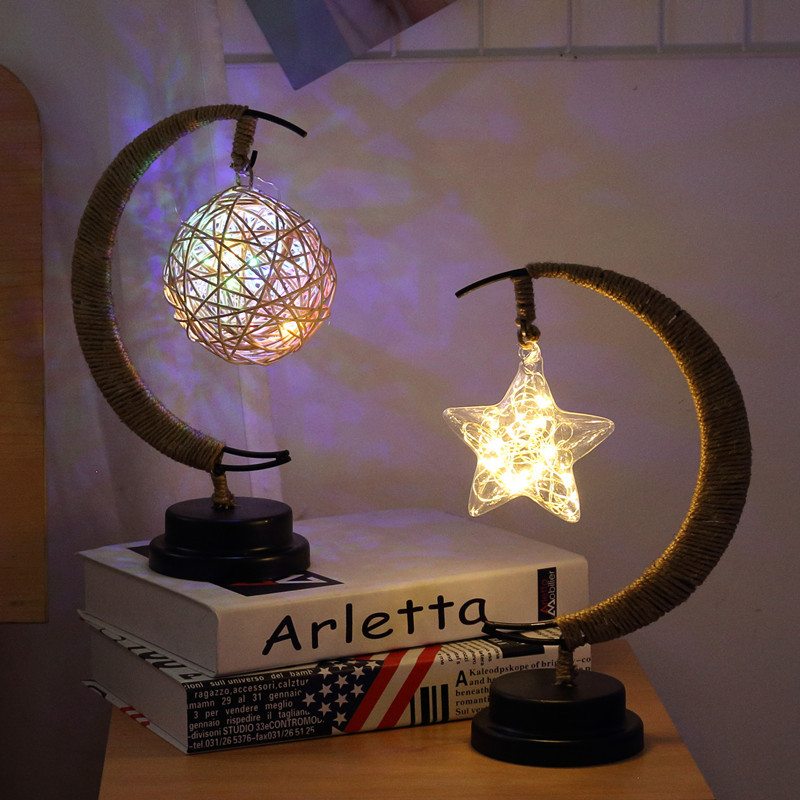 Led Star Charging Night Light Jablko Ovocie Narodeninový Lampáš Ručne Vyrábané Konopné Lano Žehlička Dekoračné Svetlo