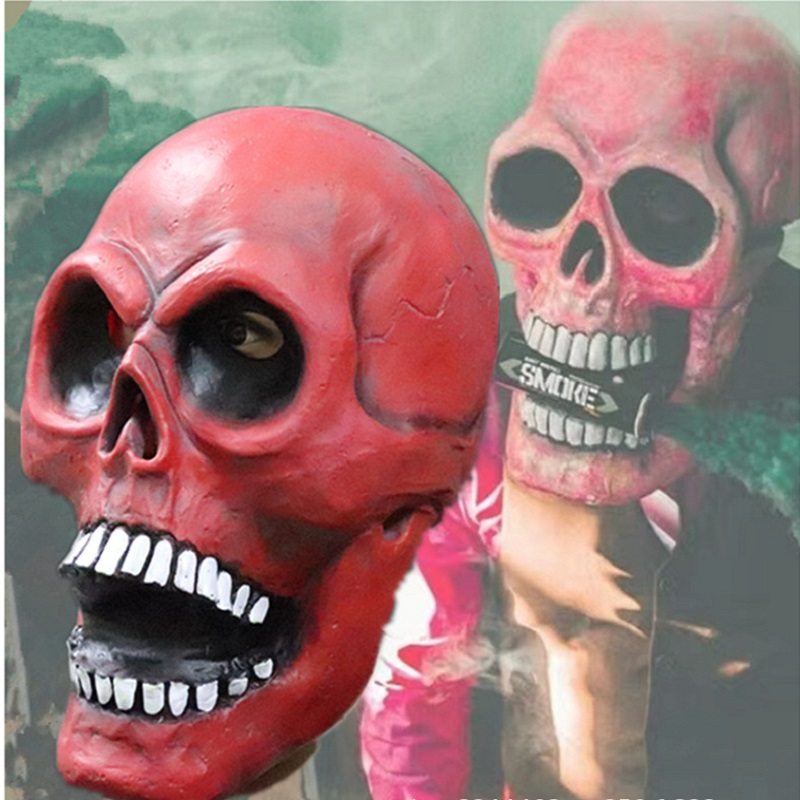 Luxusná Novinka Halloween Kostým Latexová Maska Na Hlavu Skull Head Red