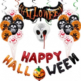 Sada Halloweenskych Balónov Spoof Skull Party Dekorácia Hliníkový Filmový Balón Ozdobný Balónik Happy Halloween Letters