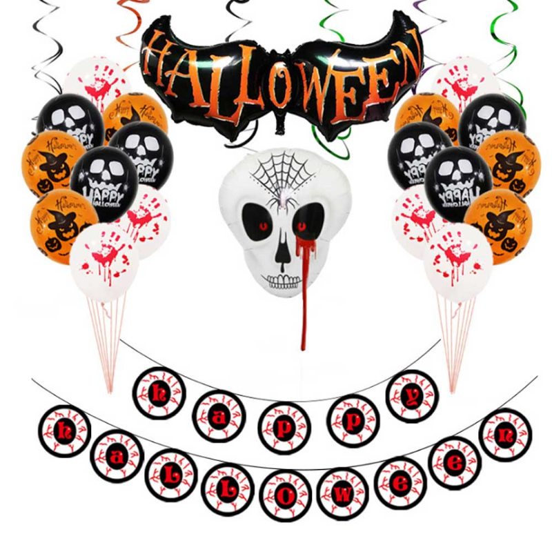 Sada Halloweenskych Balónov Spoof Skull Party Dekorácia Hliníkový Filmový Balón Ozdobný Balónik Happy Halloween Letters