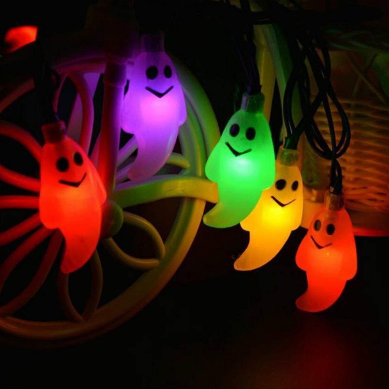 Solárne Napájanie 20 30 40 50 Led Fantómové Osvetlenie S Úsmevom Na Tvár String Party Farebné Halloween Svetelný Reťazec Pre Room Bar Mall Song Hall