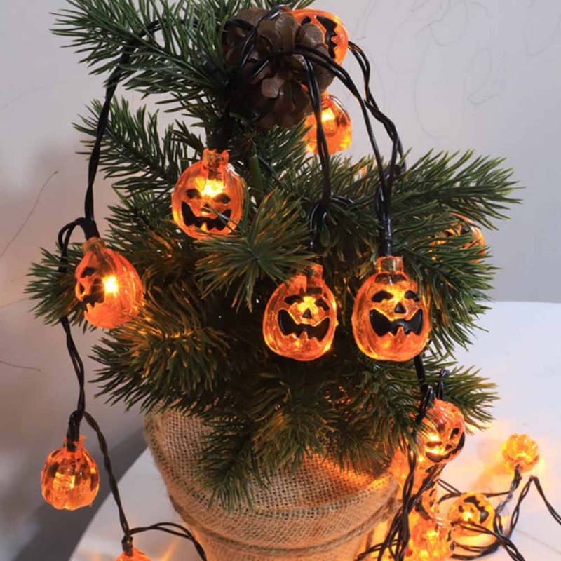 Tekvicové Led Reťazové Svetlá Na Halloweensku Vianočnú Výzdobu Jemný Izolovaný Pvc Kábel Festival Led Lampa Set Dekoratívne Svetelné Reťazce