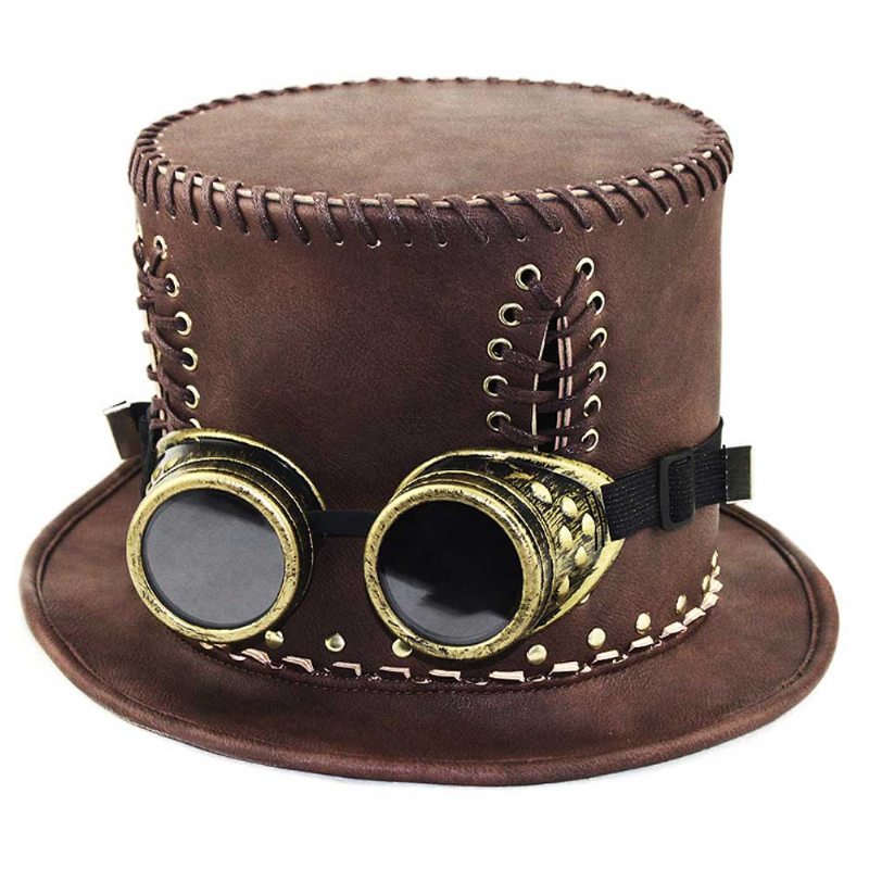 Unisex Steampunk Top Hat Retro Punk Rustikálny Pu Kožený Čipkovač Gentleman Pre Kostýmy Halloween Party