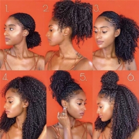 Dámska Simulačná Parochňa Zmluvná Praslička Afro Kinky Kučeravá Spona V Pravých Vlasoch Do Copu Pre Dievčatá Lady