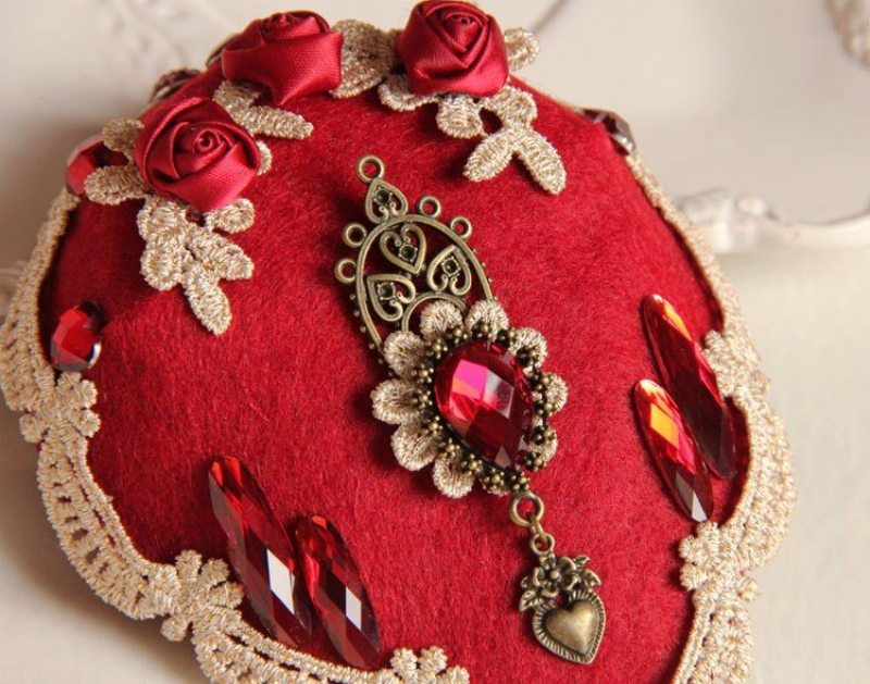 Vintage Cosplay Účesy Svadobné Červená Ruža Čipka Krištáľové Srdce Šperky Do Vlasov