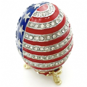 Veľkonočné Vajíčko S Americkou Vlajkou Vzhľad Smaltované Puzdro Na Šperky Maľované Kovové Remeselné Výrobky Luxusné Ozdoby